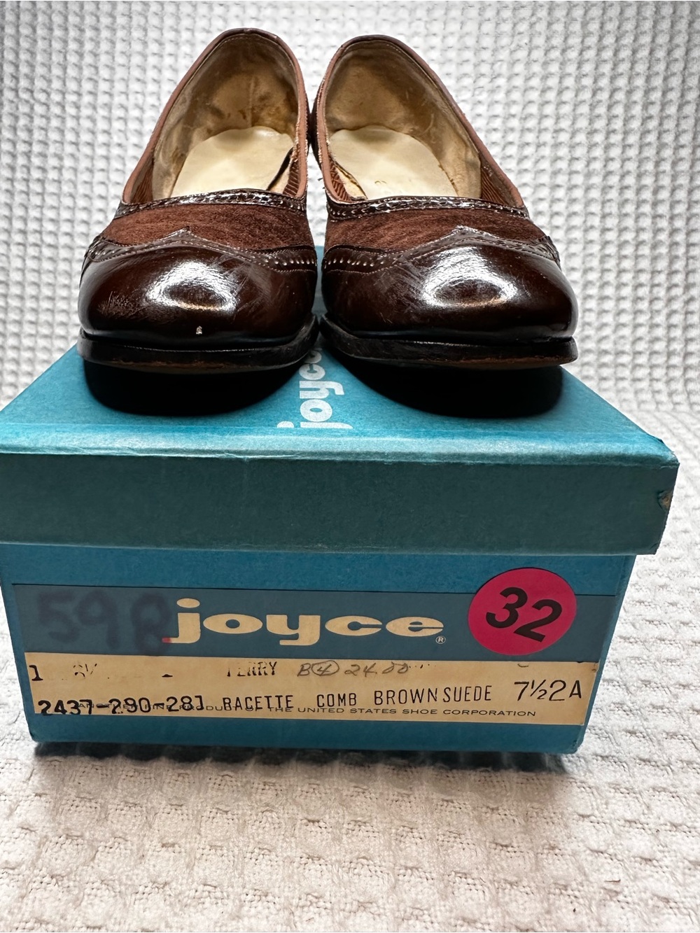 No.32 Vintage Joyce California Bacette Brown Suede Block Heel Pumps Size 7.5A